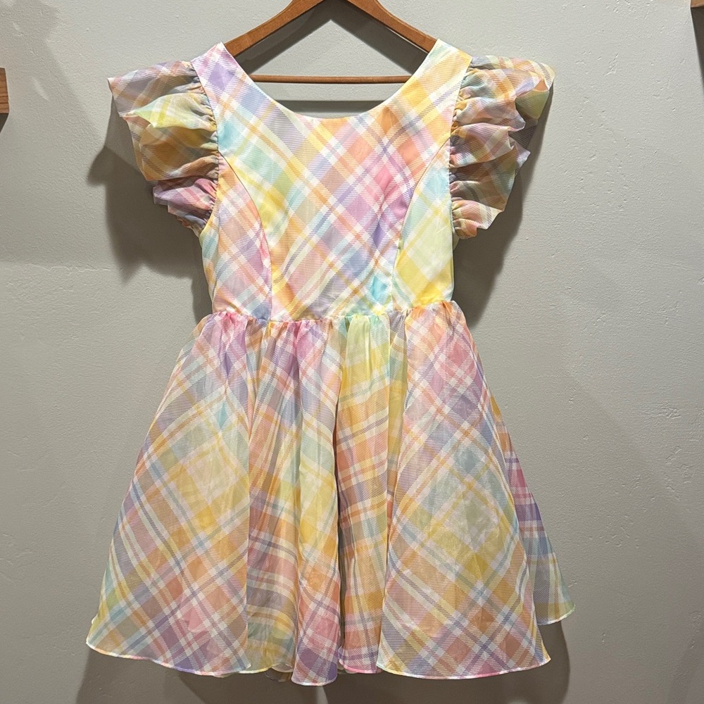 Pastel Plaid Puff-Sleeve Mini Dress - Multicolor